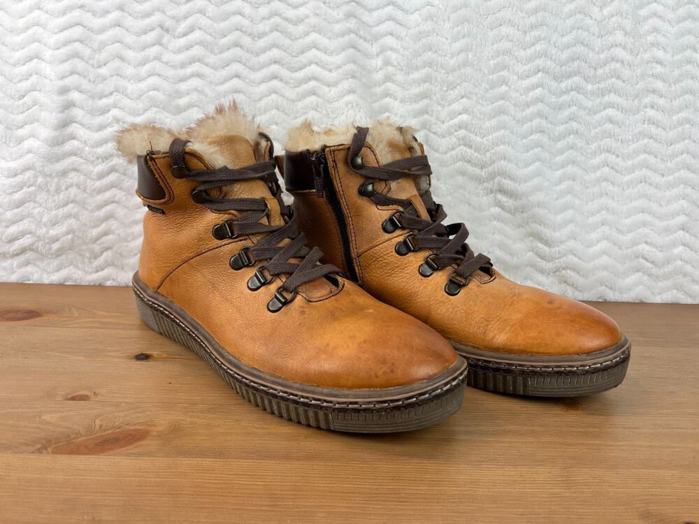 Bearpaw Womens Maribella Leather Boots Whiskey Faux Fur Ankle Sz 9 Outdoor Hikin